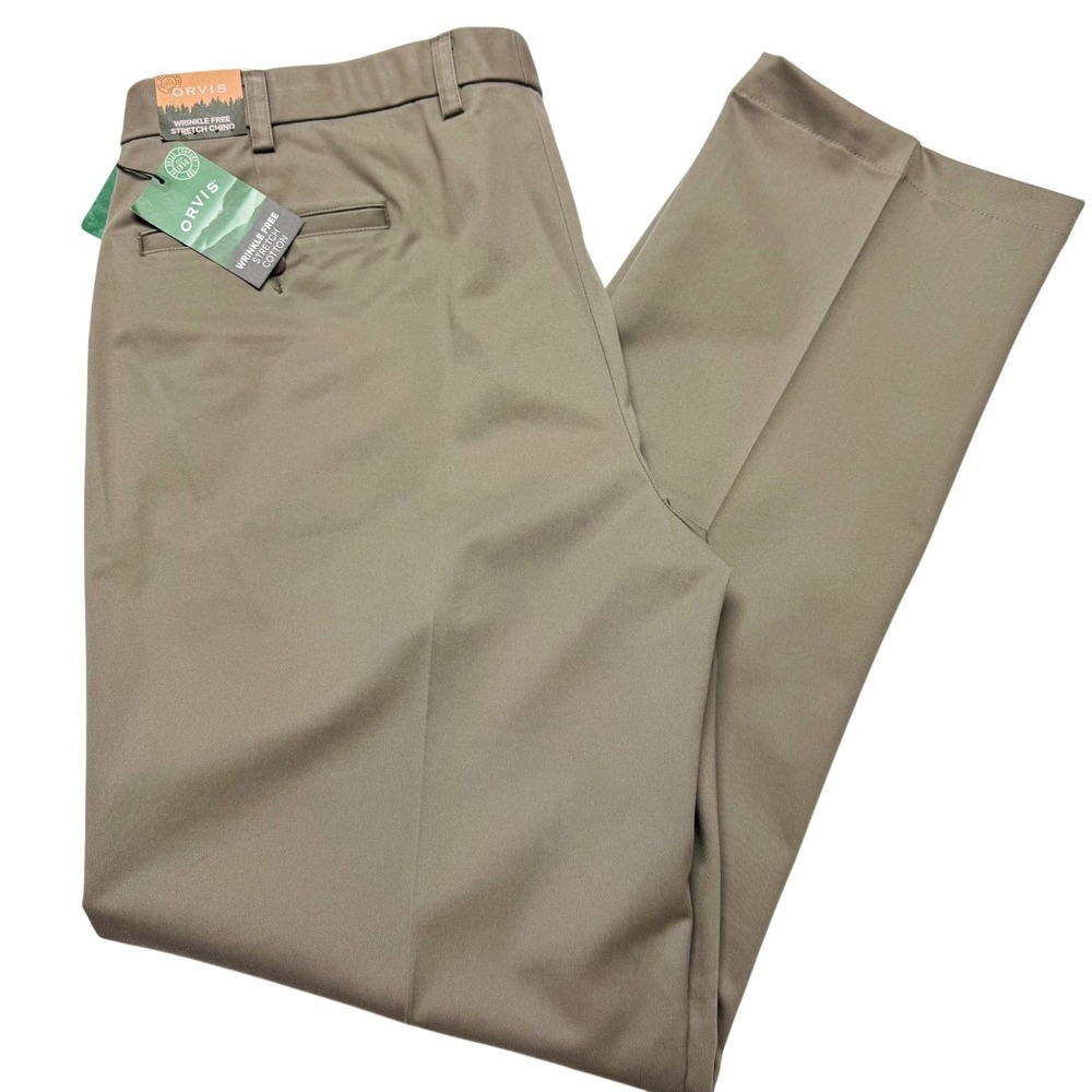 Orvis Mens 38x33 Olive Green Wrinkle Free Stretch Chino Pants 2STL 2138 NEW
